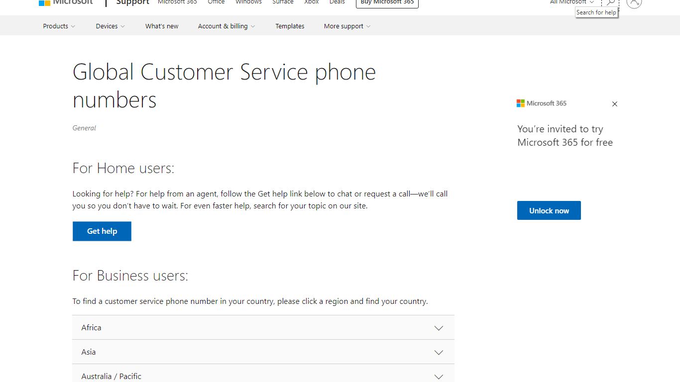 Global Customer Service phone numbers